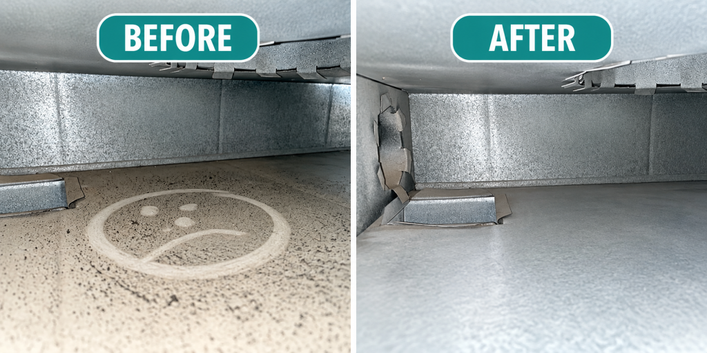 Before and after Air Duct Cleaning in Phoenix, AZ showing dust and debris removed from residential ductwork