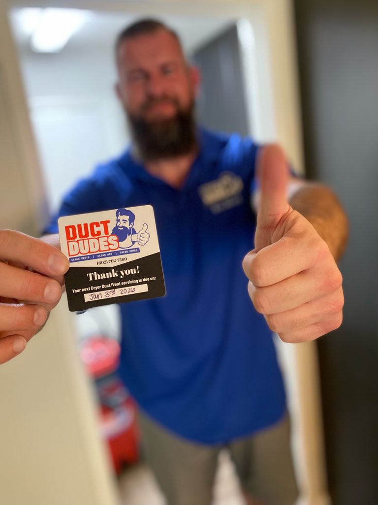 Dryer Vent Cleaning Scottsdale, AZ – Duct Dudes technician after professional Dryer Vent service